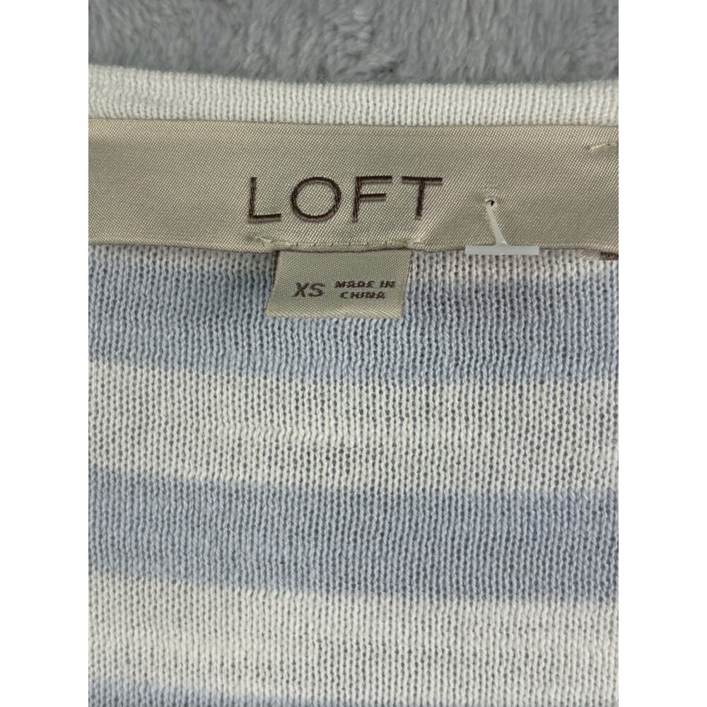 LOFT Blue White Striped Tassel Tie V-Neck Long Sleeve Top - Size XS - Picture 7 of 9